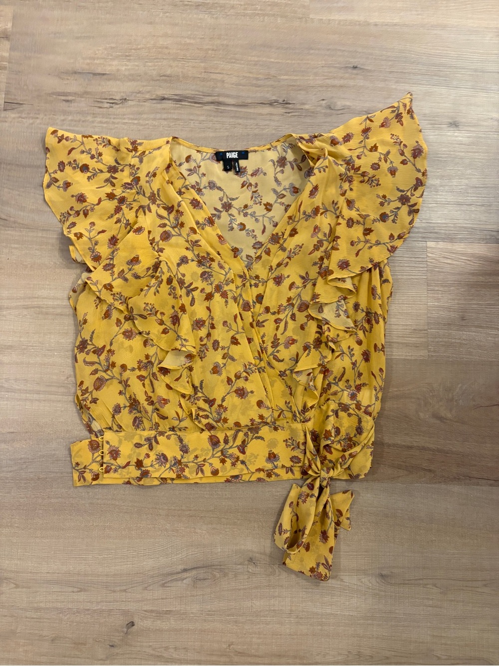 Paige Yellow Floral Ruffle Tie-Waist Wrap Top